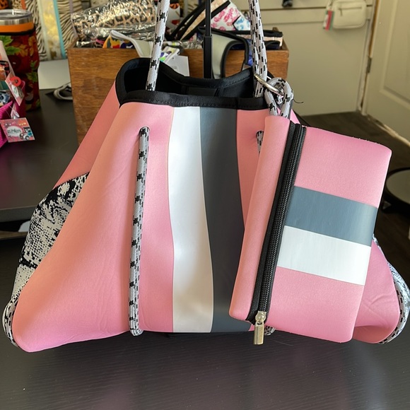 Pink & Snakeskin Print Neoprene Tote Bag - Picture 2 of 7